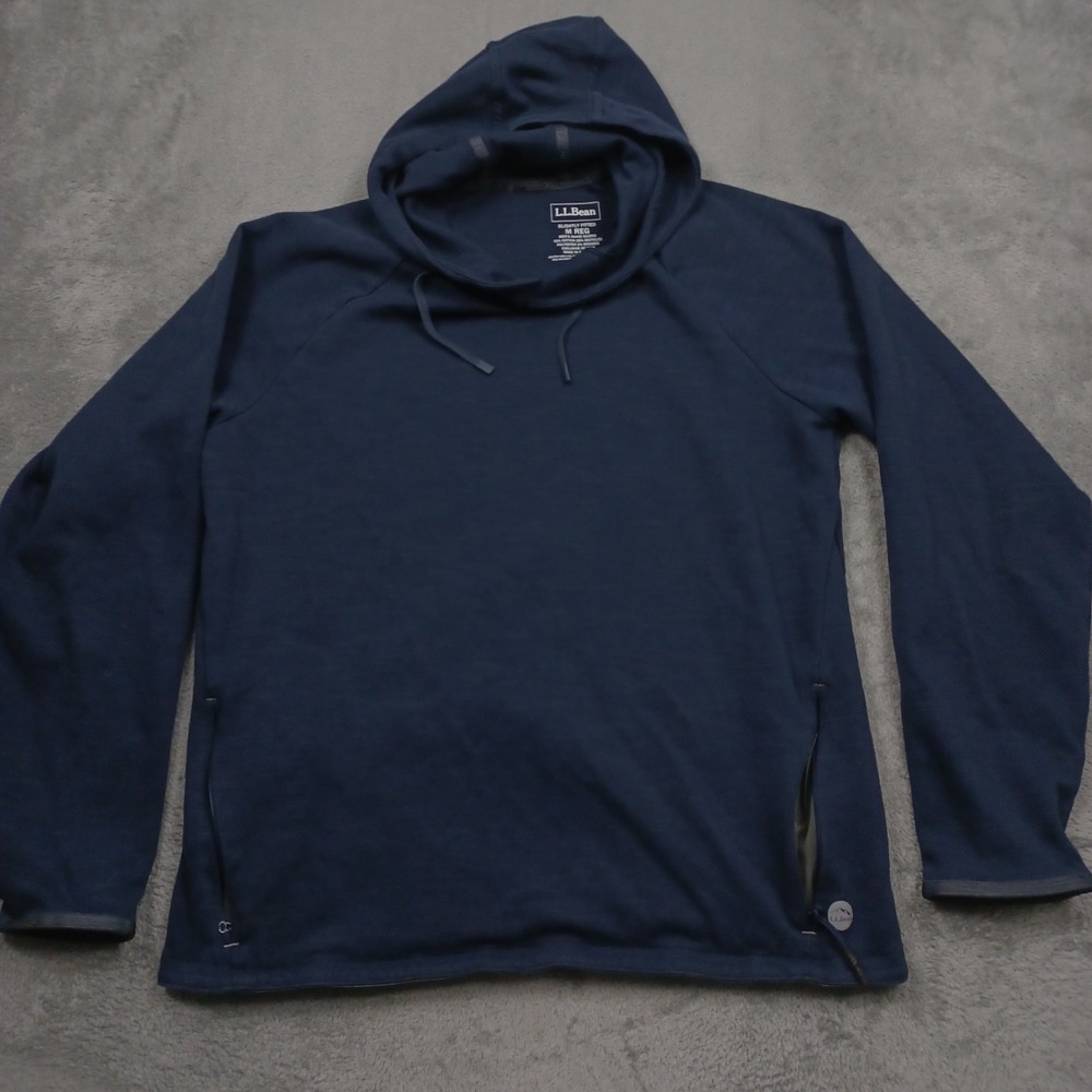 LL Bean Sweater Mens Medium Blue Hoodie Pullover Outdoor Casual